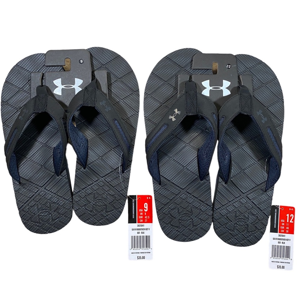 Under Armour black flip flops men's size 9 and 12 NWT - Picture 2 of 8